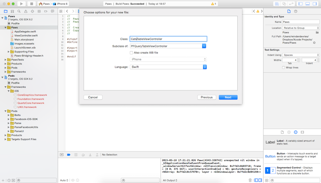 New class for table view controller