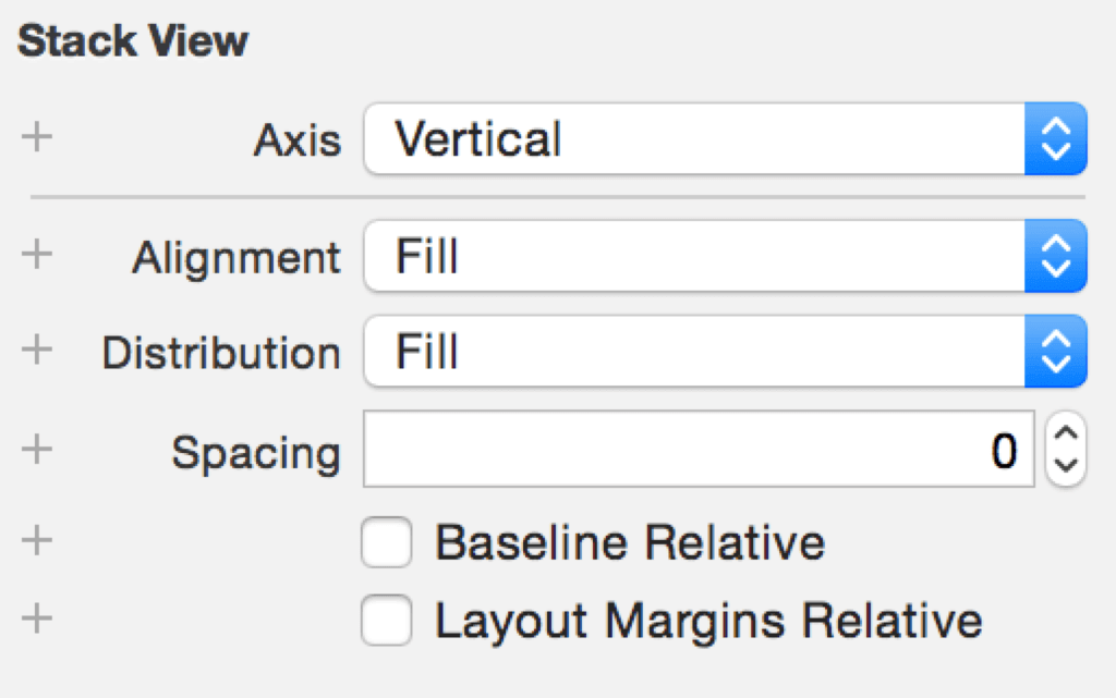 Stack view attributes inspector