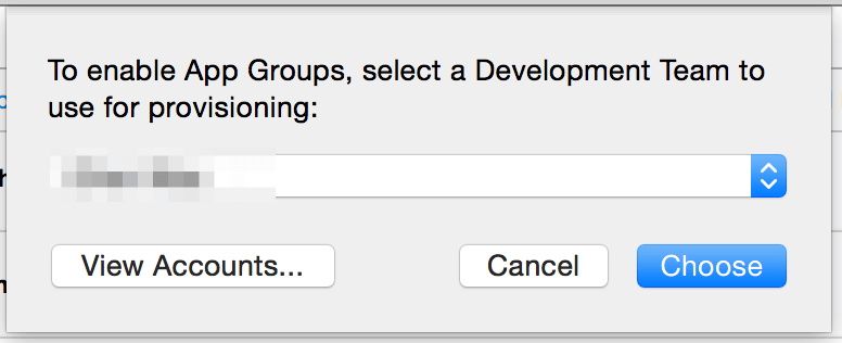 app group - select a development team