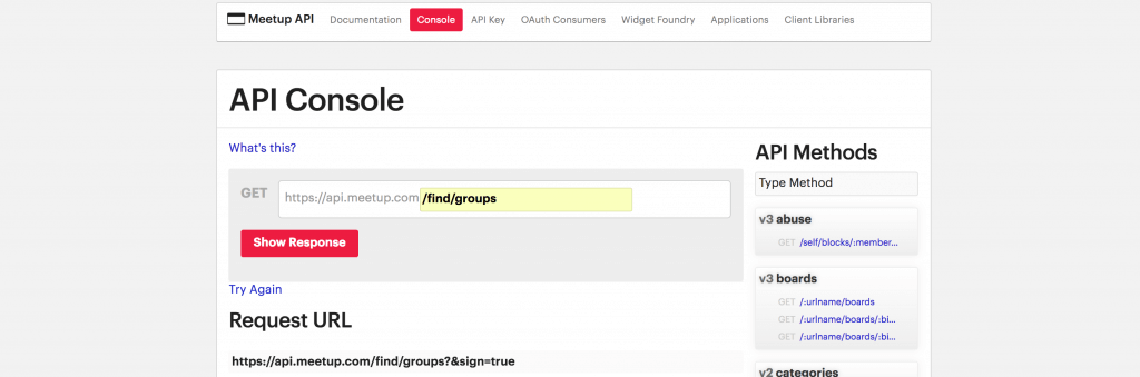 meetup-api-console