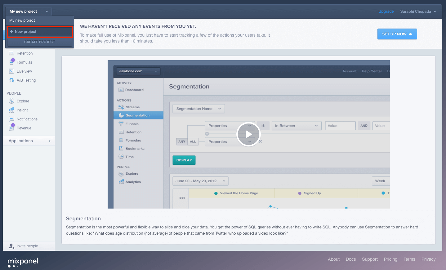 mixpanel new project