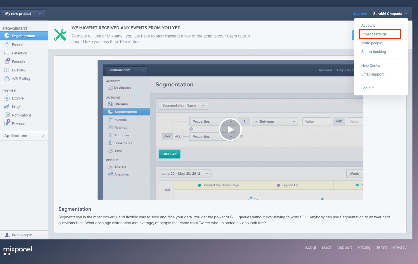 mixpanel project settings