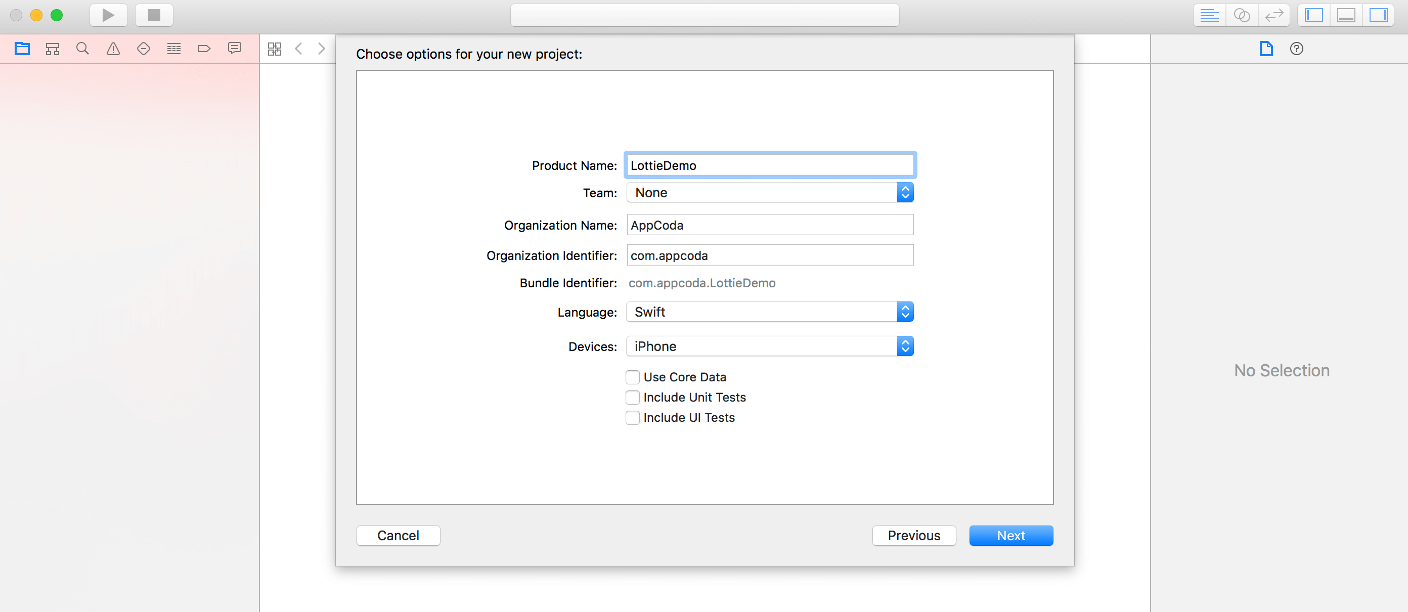 Creating a new Xcode project