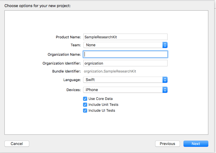 Creating a new Xcode project