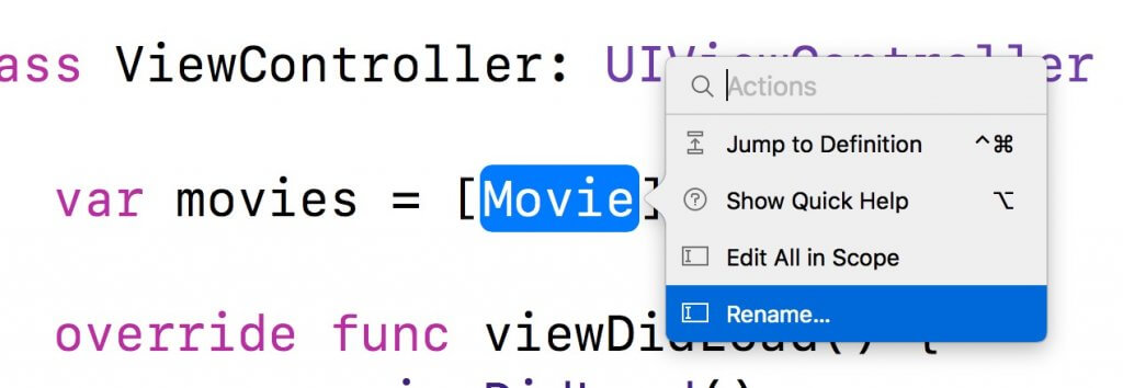 Refactoring in Xcode 9
