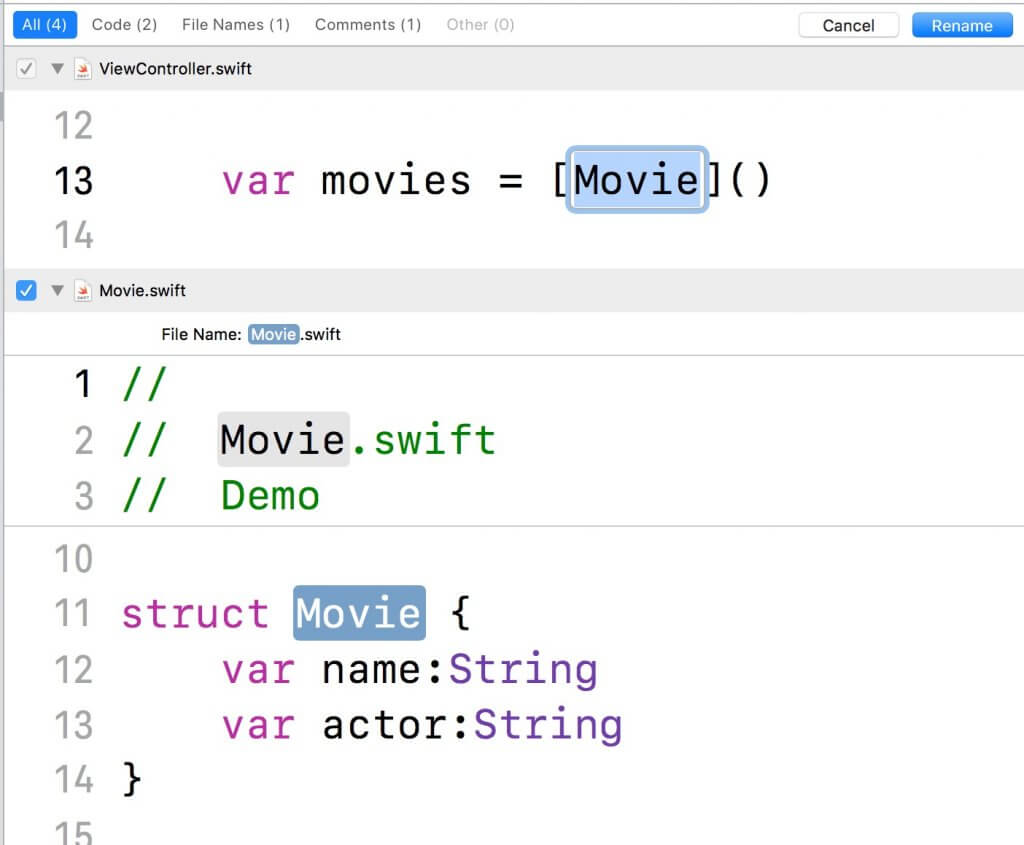 Refactoring in Xcode 9