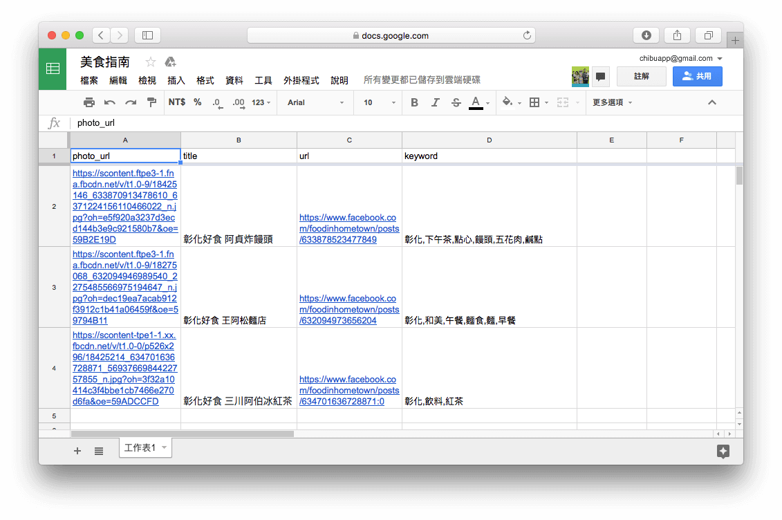 圖 7 ：基於 Google 試算表的美食指南知識庫