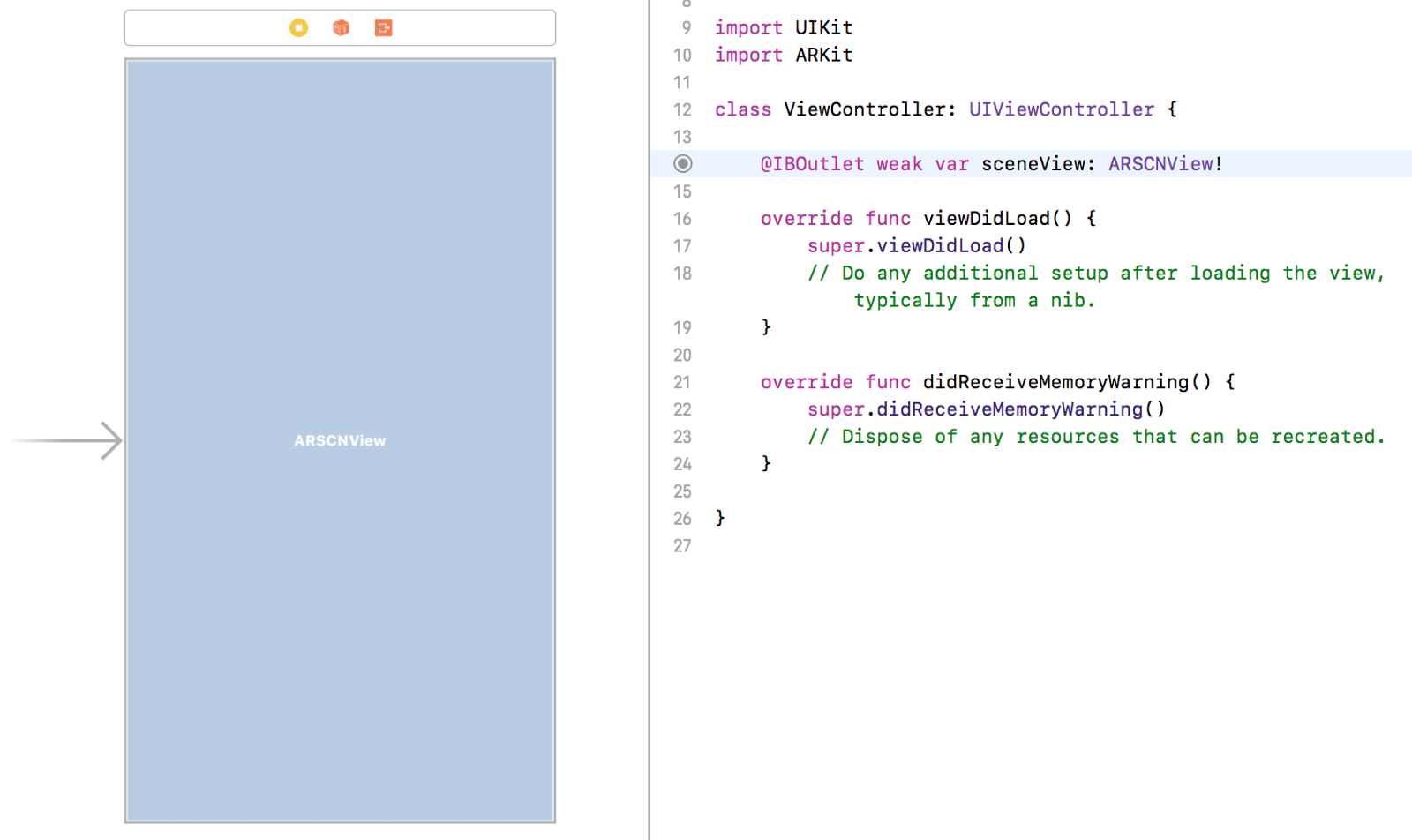 Creating an outlet variable for the scene view