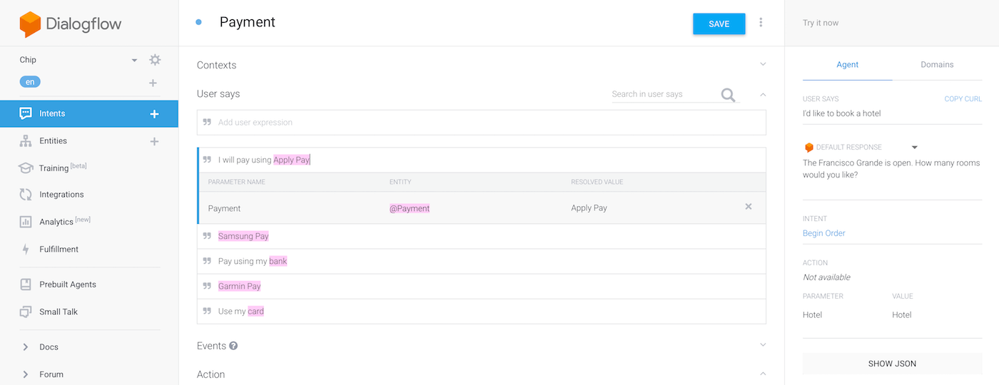 Dialogflow-payment-intent