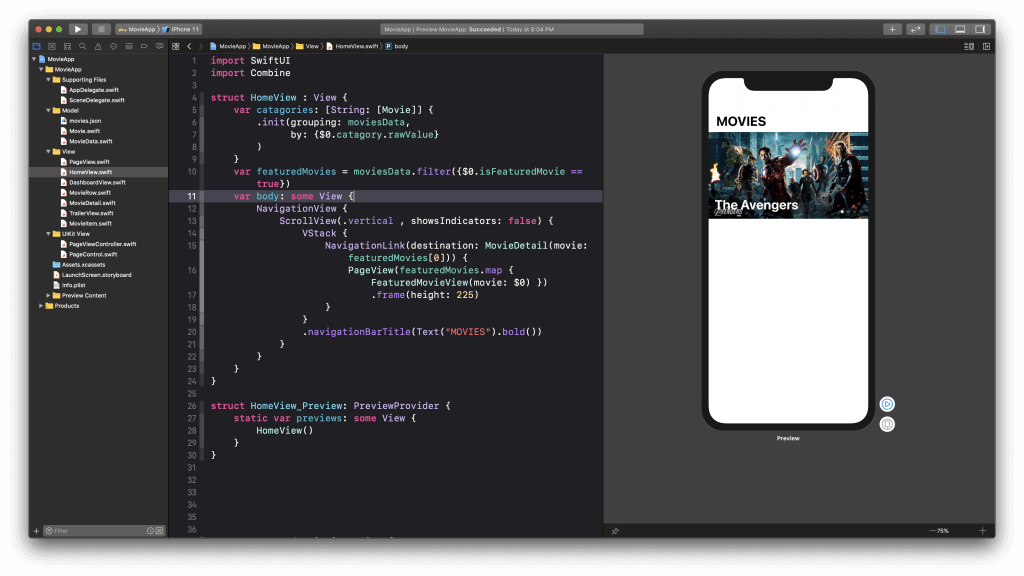 FeaturedMovieList — Xcode Preview