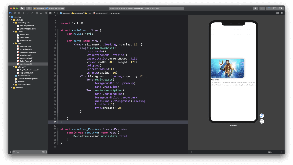 SwiftUI-Xcode Preview For Single Movie Item