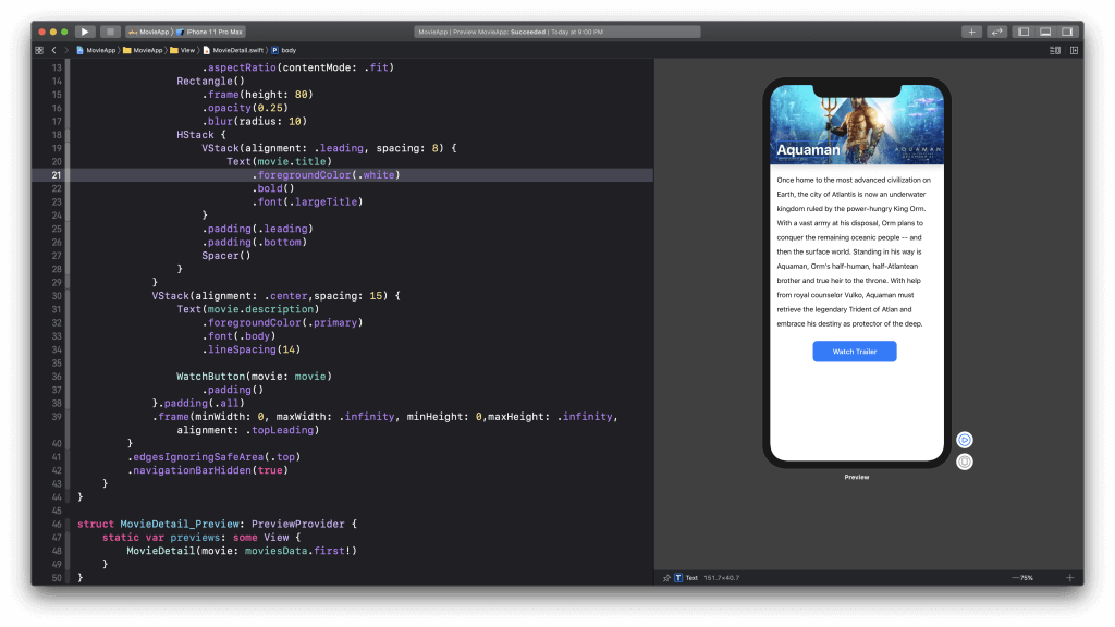 MovieDetail — Xcode Preview