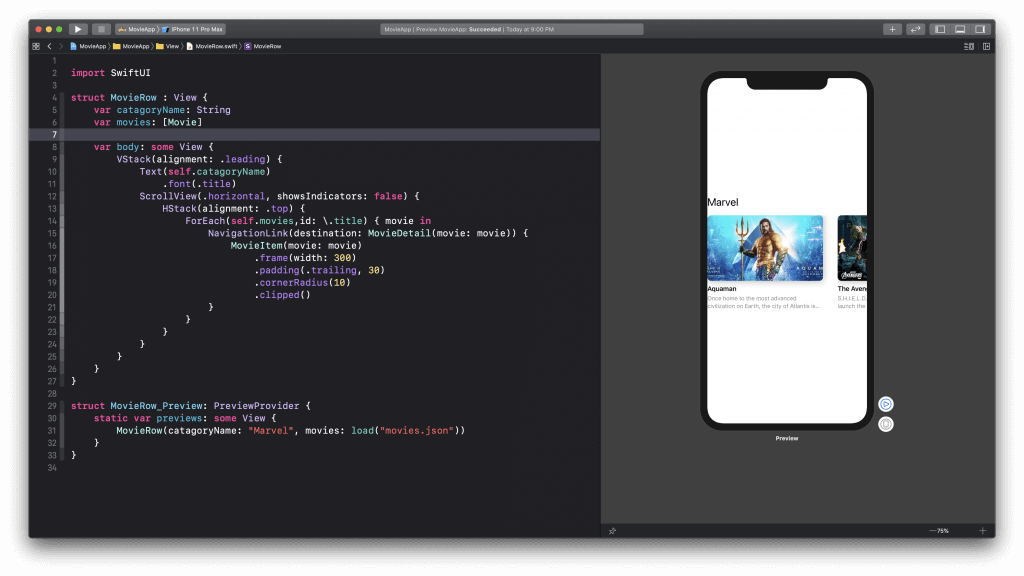 SwiftUI-Xcode Preview for Each Row of Movie Items