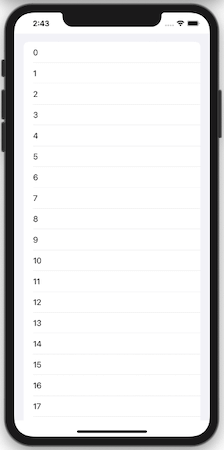 An iPhone screenshot that shows a UITableView like list inside UICollectionView in iOS 14
