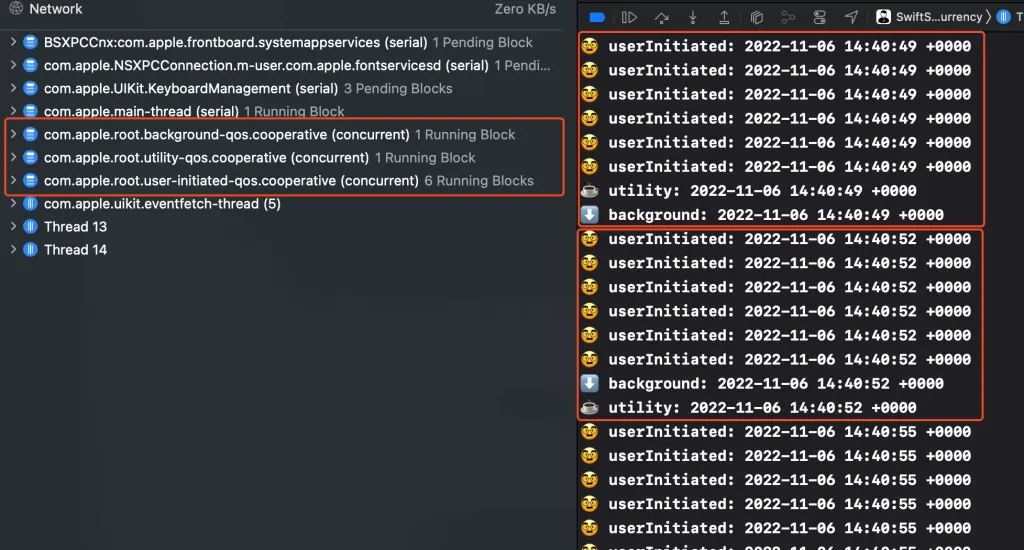 Swift Concurrency tasks distribution when starting from low to high priority level all at once