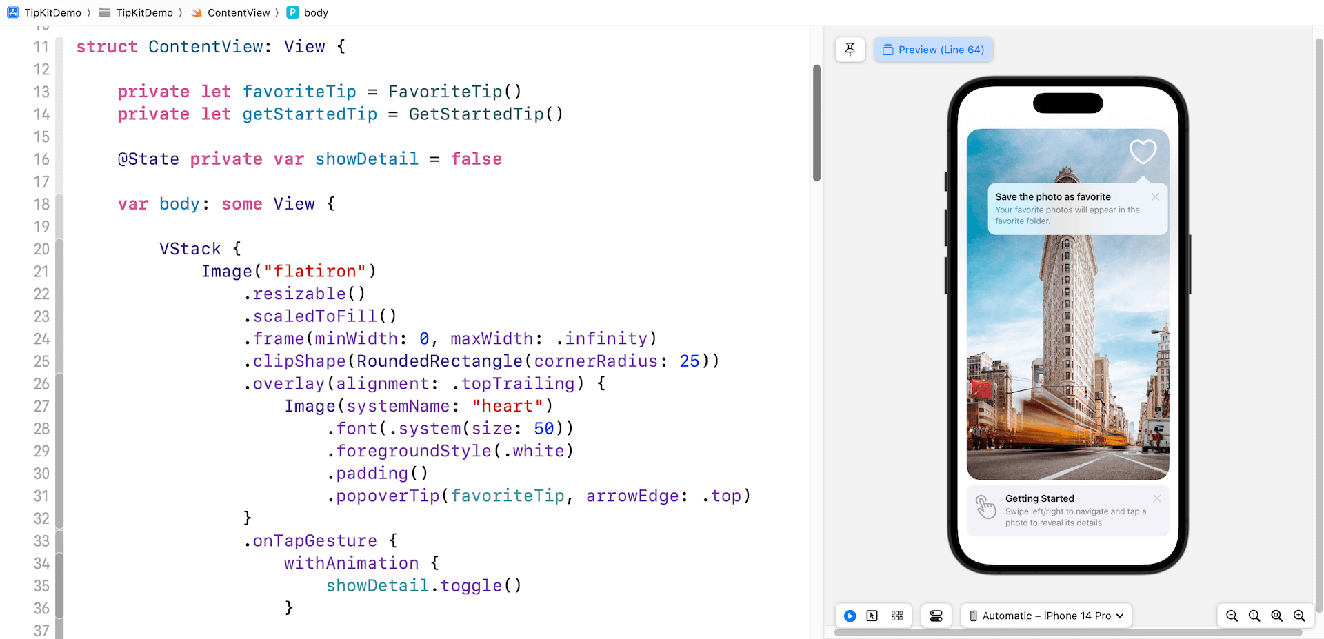 圖 3. 預覧工具提示 SwiftUI TipKit