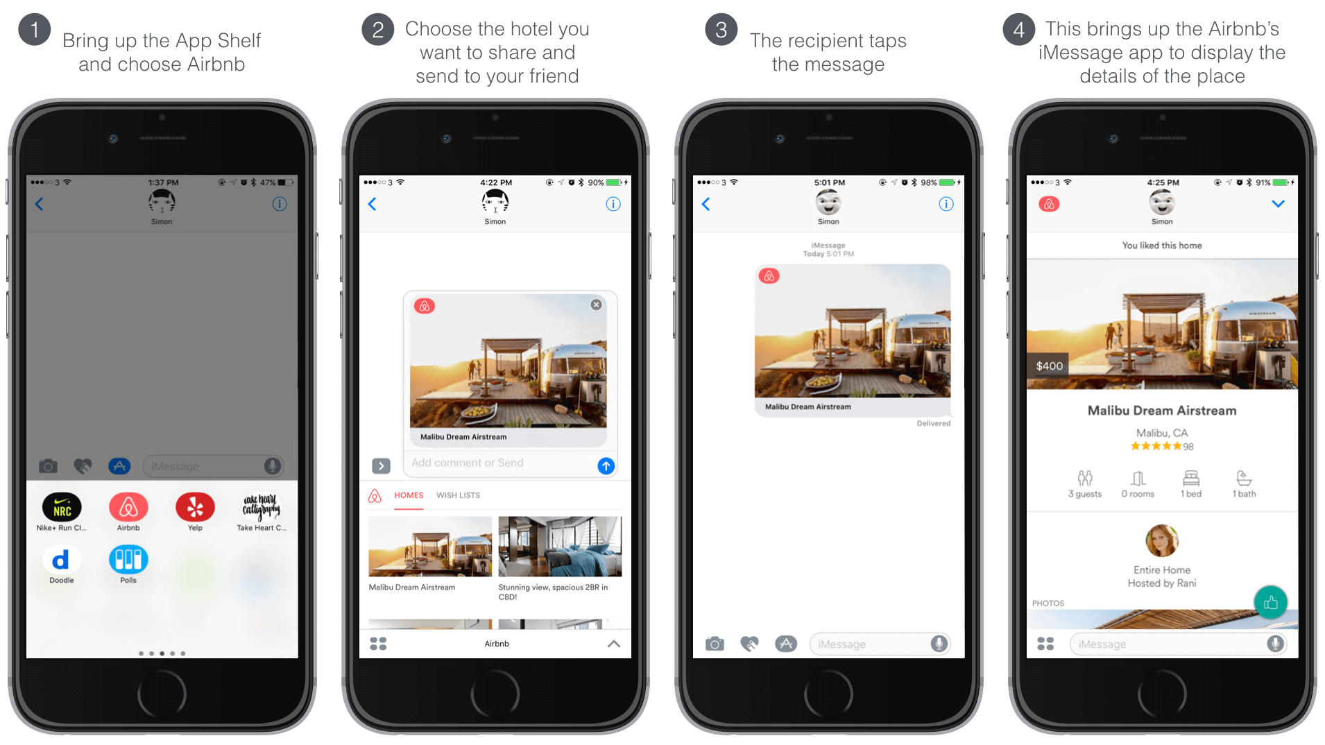 圖 35.2. 使用  Airbnb 的 iMessage App 中分享住宿的地點
