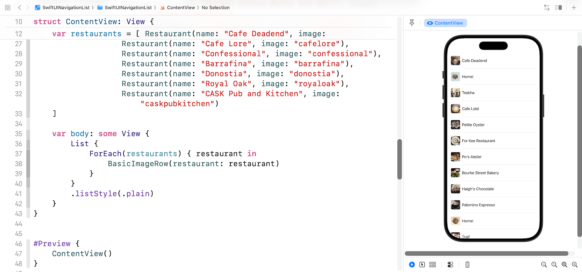 圖 11.2. 起始專案應顯示一個簡單的清單視圖