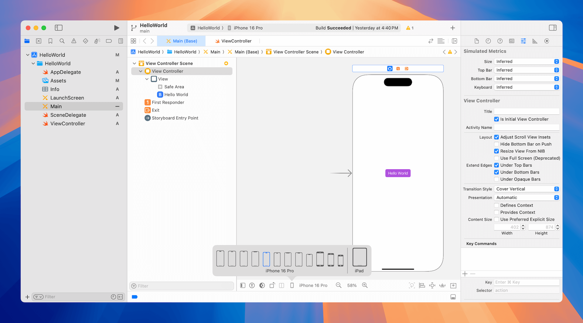 圖 5.3. 使用Xcode 的設定列做即時預覽