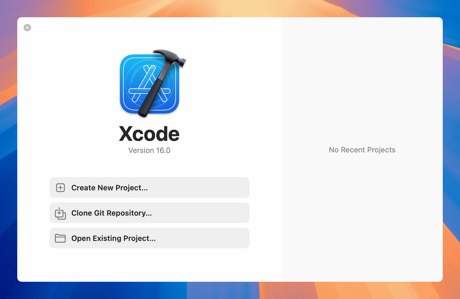 圖 3.3. Xcode 啟動後的歡迎視窗