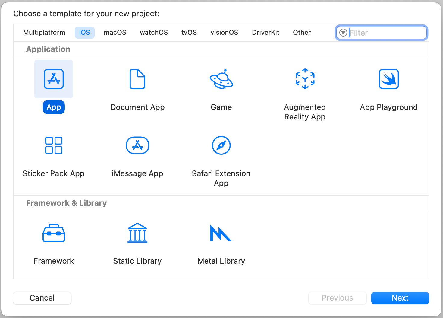 圖 3.4. 選擇 Xcode 專案模板