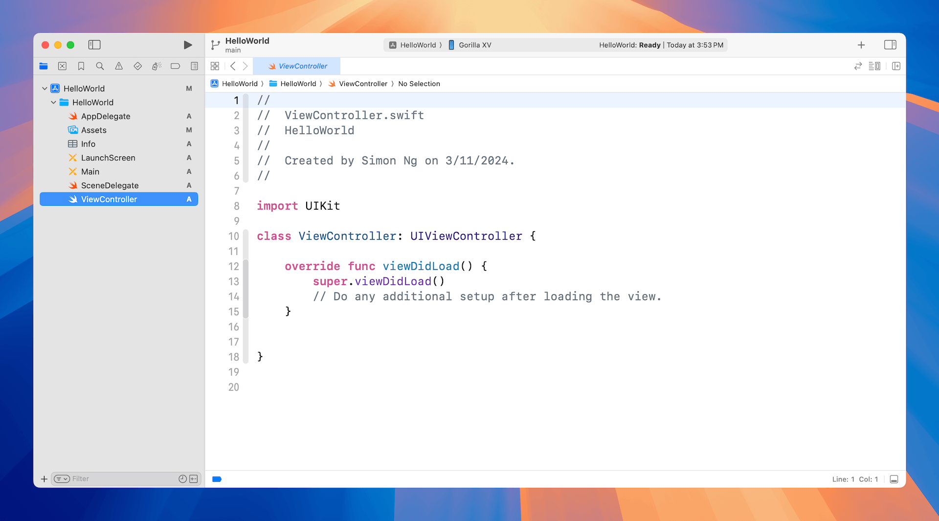 圖 3.8. Xcode 工作區與原始碼編輯器